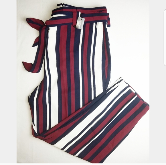 Express High Waisted Striped Sash Tied Pant - Picture 1 of 8
